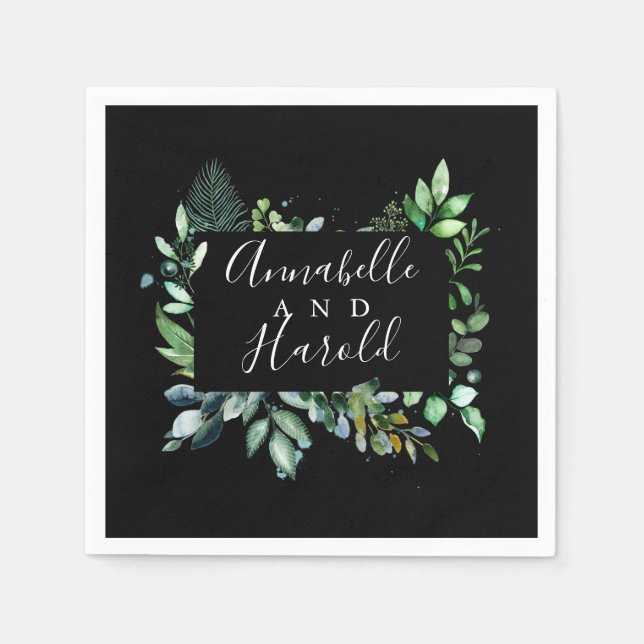 Elegant Woodland Greenery Wedding Napkins (Front)