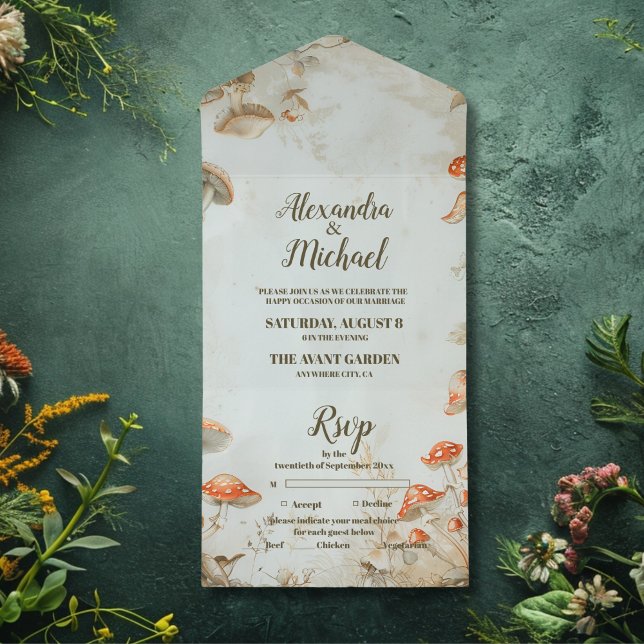 Elegant Woodland Mushroom Fern Wedding All In One Invitation (Creator Uploaded)