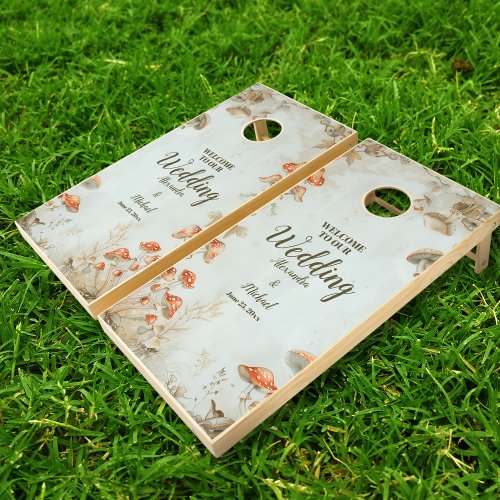 Elegant Woodland Mushroom Fern Wedding Cornhole Set