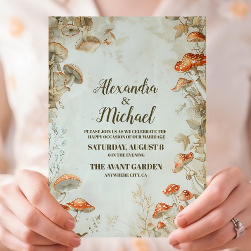 Elegant Woodland Mushroom Fern Wedding Invitation