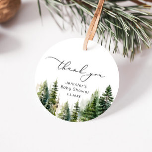 Elegant woodland pine trees baby shower thank you favor tags