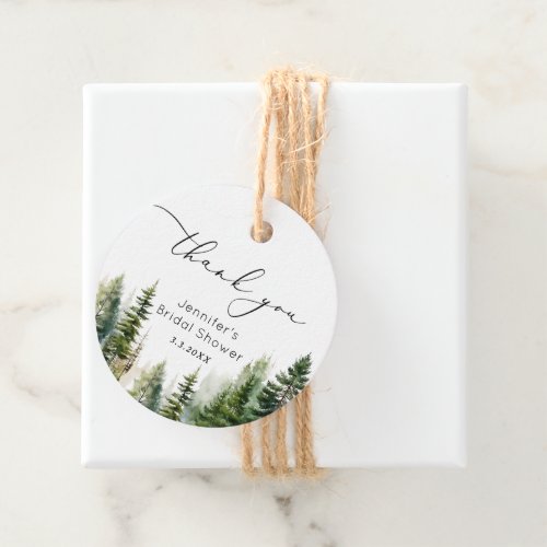 Elegant woodland pine trees bridal thank you favor tags