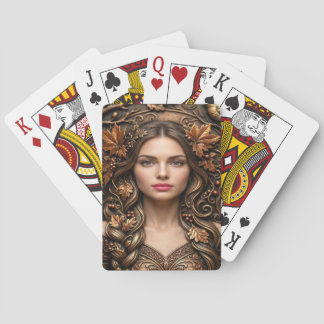 Elegant Woodland Portrait in Embossed Bronze Art Poker Cards