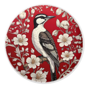 Elegant Woodpecker Floral William Morris Inspired Ceramic Knob
