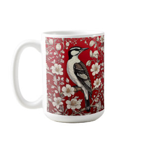 Elegant Woodpecker Floral William Morris Inspired Coffee Mug