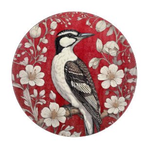 Elegant Woodpecker Floral William Morris Inspired Cutting Board