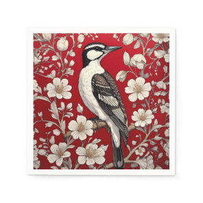 Elegant Woodpecker Floral William Morris Inspired Napkins