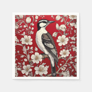 Elegant Woodpecker Floral William Morris Inspired Napkins