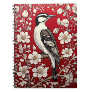 Elegant Woodpecker Floral William Morris Inspired Notebook