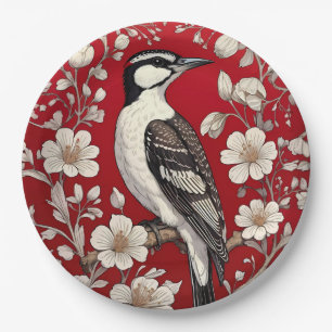 Elegant Woodpecker Floral William Morris Inspired Paper Plates