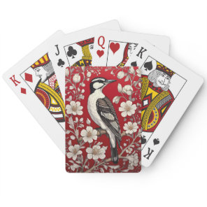 Elegant Woodpecker Floral William Morris Inspired Poker Cards