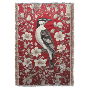 Elegant Woodpecker Floral William Morris Inspired Throw Blanket