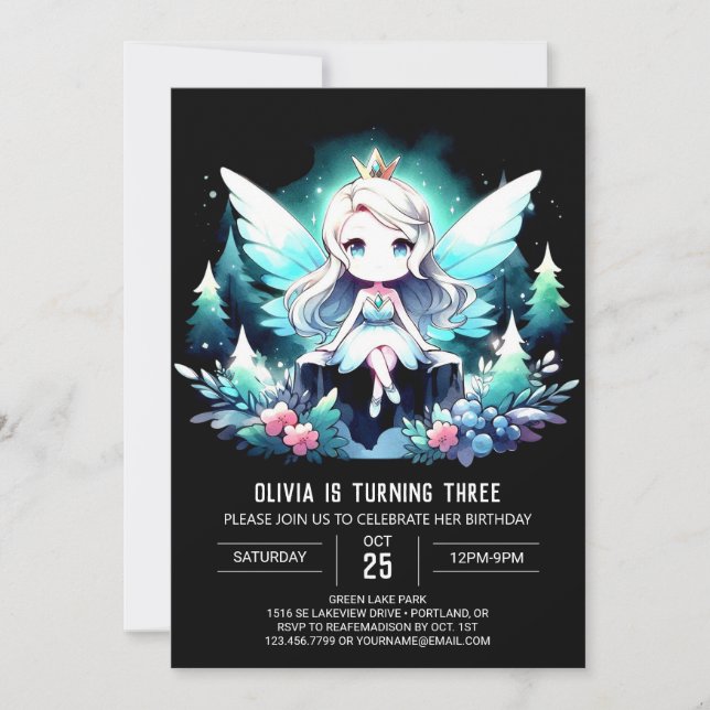 Elegant Woods Fairy Birthday Invitation (Front)