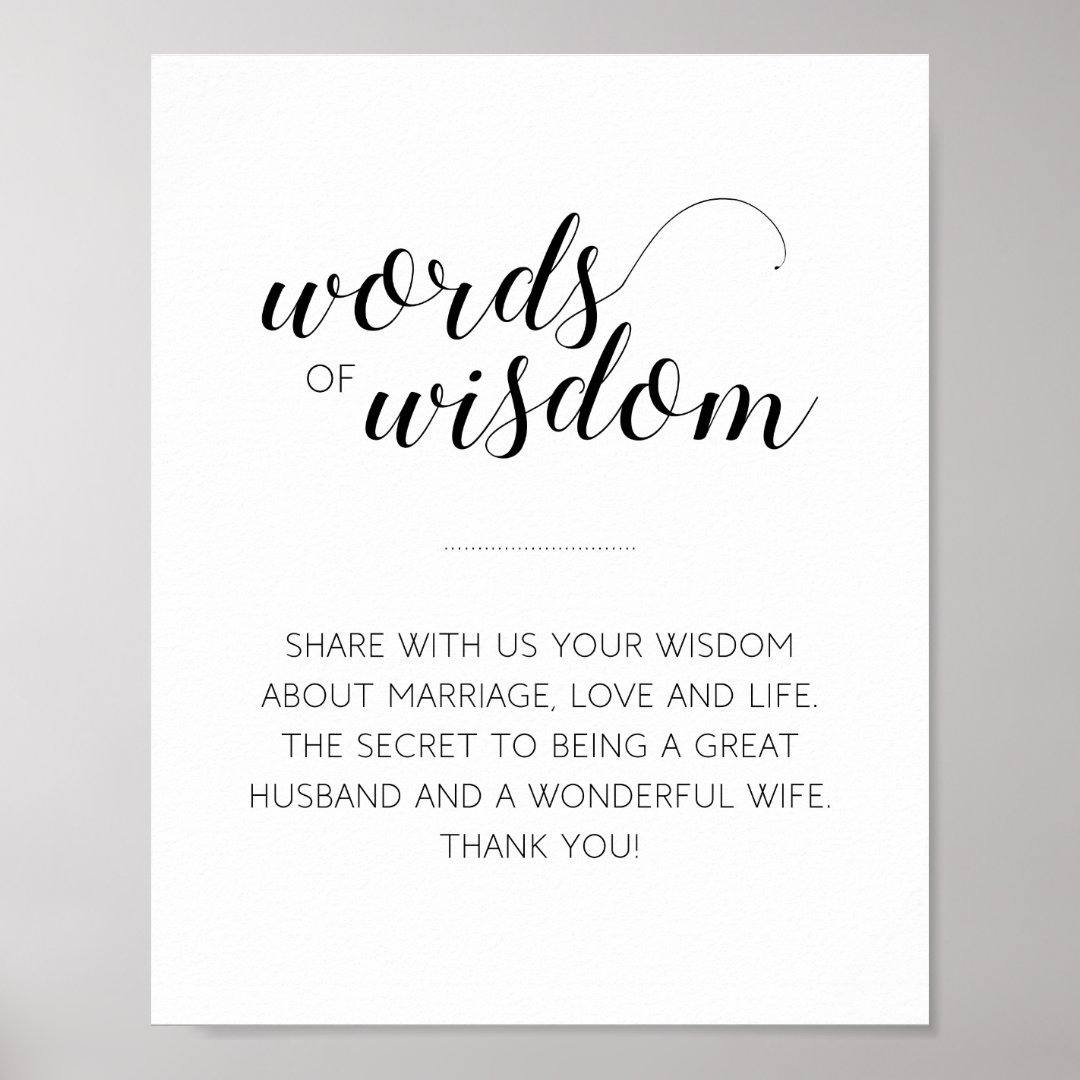 Wed Wisdom Elegant Words of Wisdom Wedding Advice Sign | Zazzle