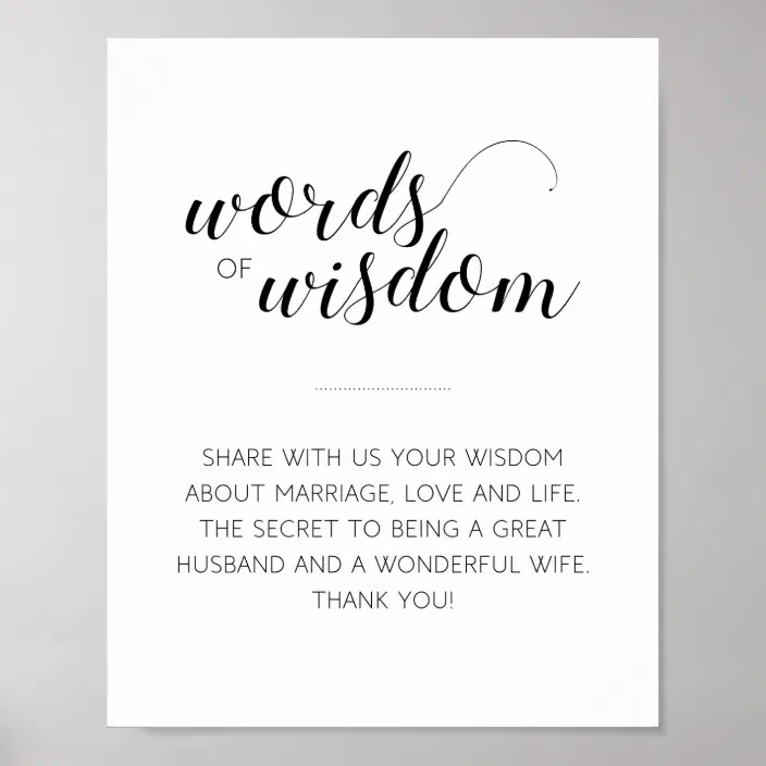 Marriage Words Of Wisdom Elegant Words Of Wisdom Wedding Advice Sign | Zazzle.com