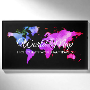 Elegant World Map Trip Globe Travel Agents Name Tag