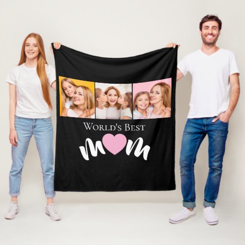 Elegant Worlds Best Mom Cute Heart 3 Photo Fleece Blanket