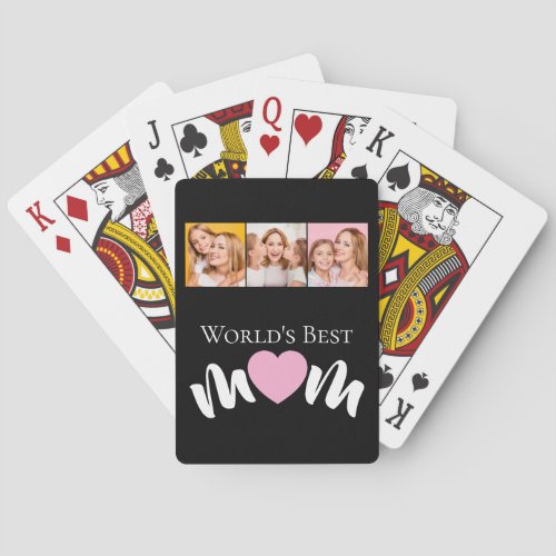 Elegant Worlds Best Mom Cute Heart 3 Photo Poker Cards
