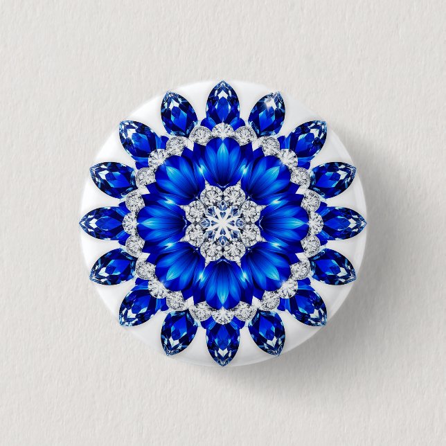 Elegant Wreath Adorned With Blue Flowers Button (Front)