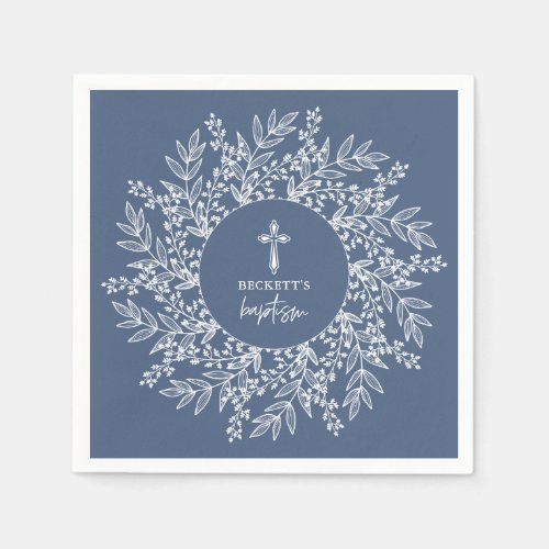 Elegant Wreath and Cross Blue Boy Baptism