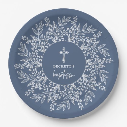 Elegant Wreath and Cross Blue Boy Baptism