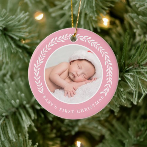 Elegant Wreath Babys First Christmas  Photo   Ceramic Ornament