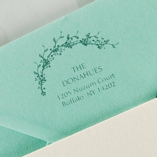 Elegant Wreath Botanical Branches Family Address Rubber Stamp