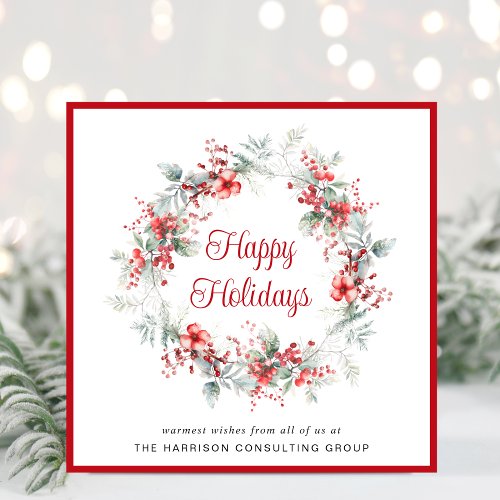 Elegant Wreath Business Corporate Christmas Holiday Card