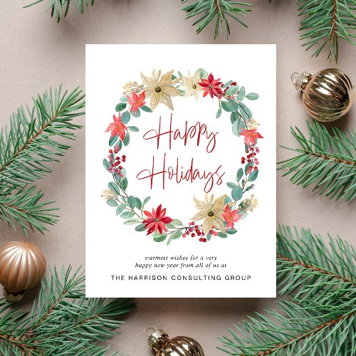 Elegant Wreath Business Corporate Christmas Holiday Postcard