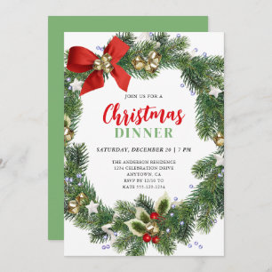 Elegant Wreath Christmas Dinner Party Invitation
