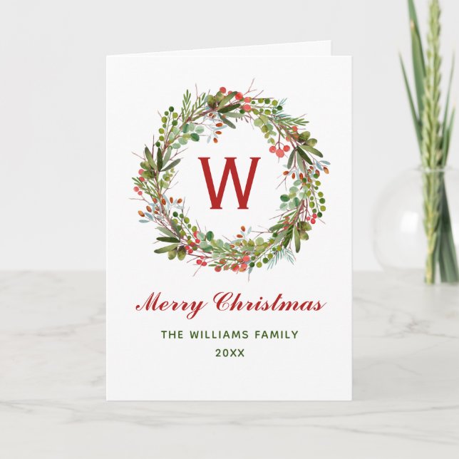 Elegant Wreath Christmas Family  Card (Front)
