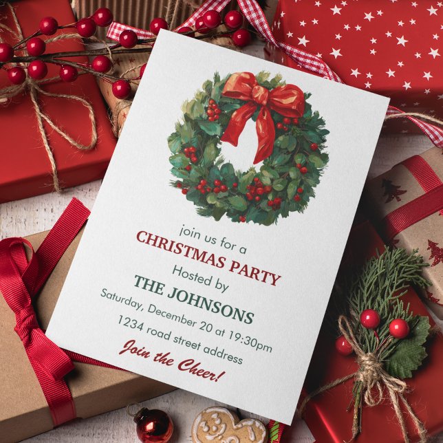 Elegant Wreath Christmas Party Invitation (Creator Uploaded)