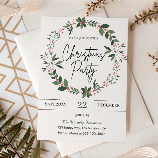 Elegant Wreath Christmas Party Invitation          (Creator Uploaded)