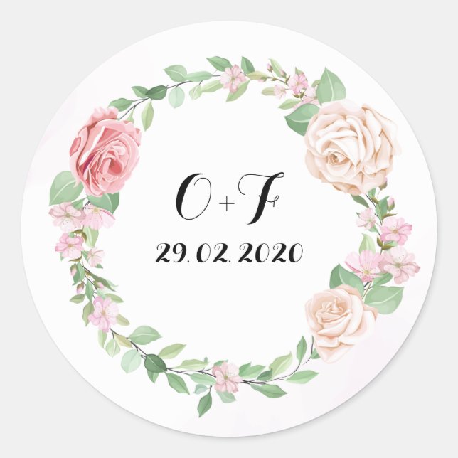 Elegant Wreath Classic Round Sticker (Front)