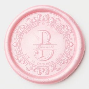 Elegant Wreath Couple Names Wedding Wax Seal Stamp Sticker