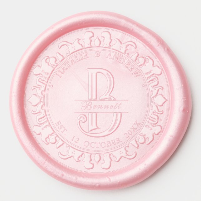 Elegant Wreath Couple Names Wedding Wax Seal Stamp Sticker (Front)