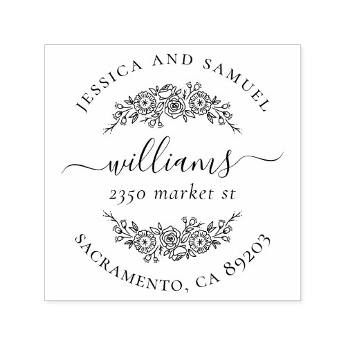 Elegant Wreath Couple Typography Return Address Self_inking Stamp