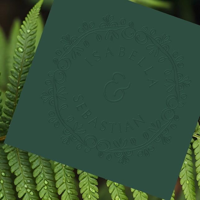 Elegant Wreath Couples Names Ampersand Wedding Embosser (Creator Uploaded)