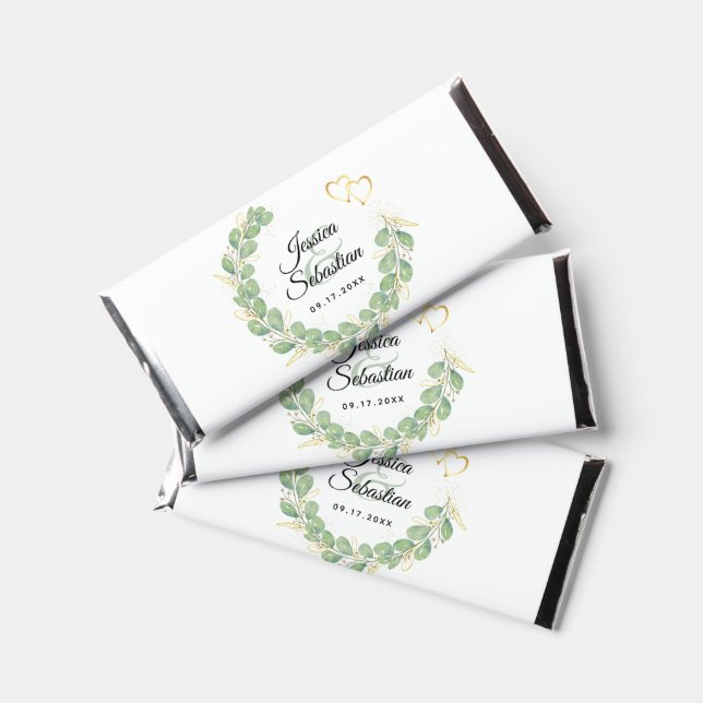 Elegant Wreath Eucalyptus Greenery Wedding Hershey Bar Favors (Front)