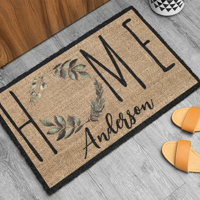 Elegant Wreath Faux Burlap Family Name Doormat (Creator Uploaded)