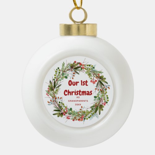 Elegant Wreath First Christmas  Ceramic Ball Christmas Ornament