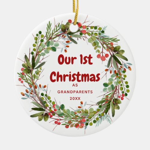 Elegant Wreath First Christmas  Ceramic Ornament