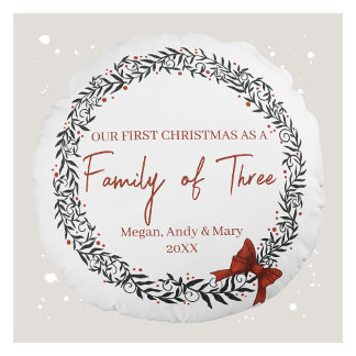 Elegant Wreath First Christmas Pattern Round Pillow