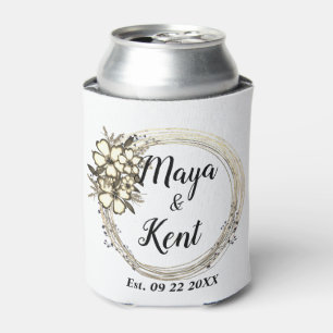 Elegant Wreath Floral Glitter Wedding Can Cooler