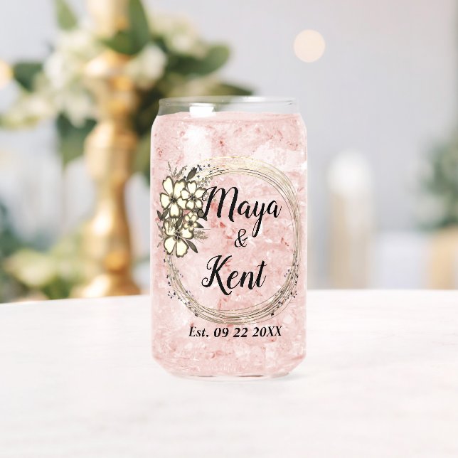 Elegant Wreath Floral Glitter Wedding Party Favor Can Glass (Insitu (Wedding))