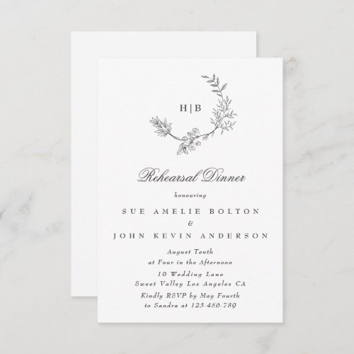 Elegant Wreath Floral Monogram Minimal Wedding Enclosure Card