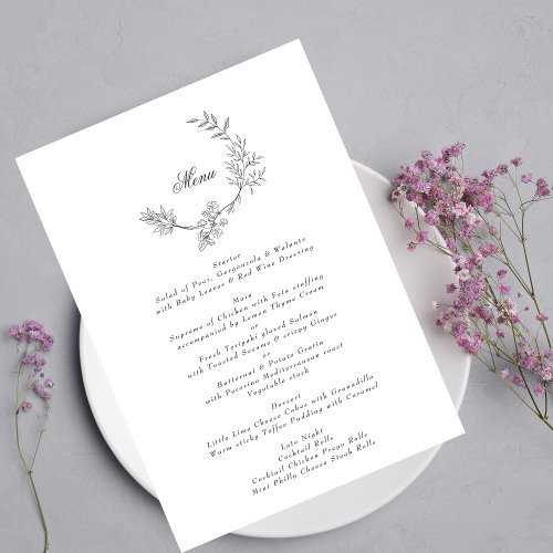 Elegant Wreath Floral Monogram Minimal Wedding Menu