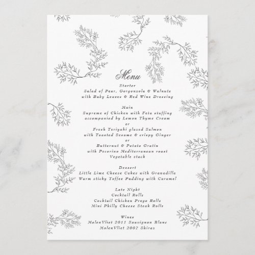 Elegant Wreath Floral Sketched Minimal Wedding Men Menu