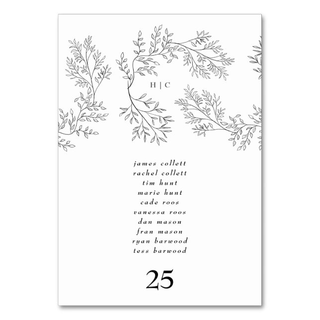 Elegant Wreath Floral Wreath Minimal Monogram Table Number (Back)