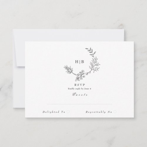 Elegant Wreath Florals  Double Monogram Wedding RSVP Card
